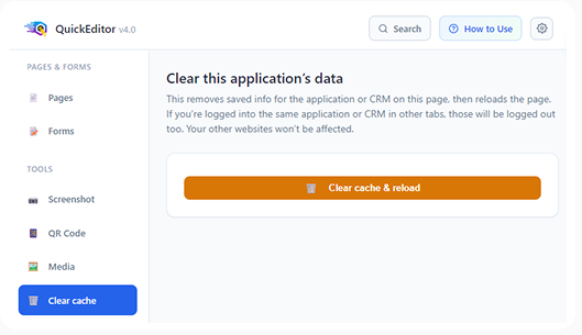 Clear cache panel for resetting a slow CRM