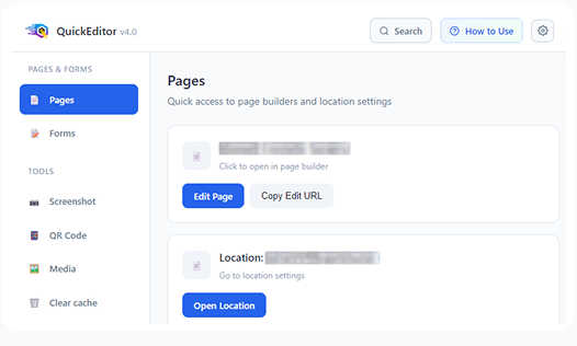 Pages panel linking straight to the page builder