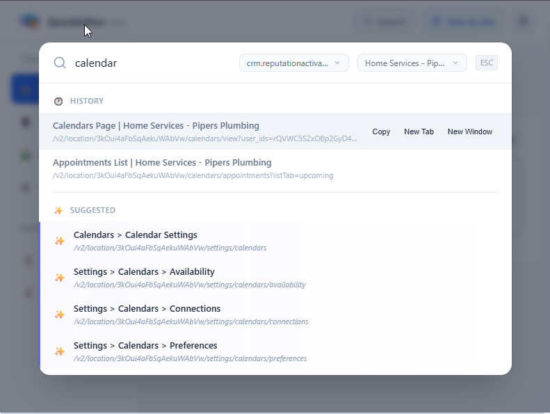 Search panel using your own HighLevel history